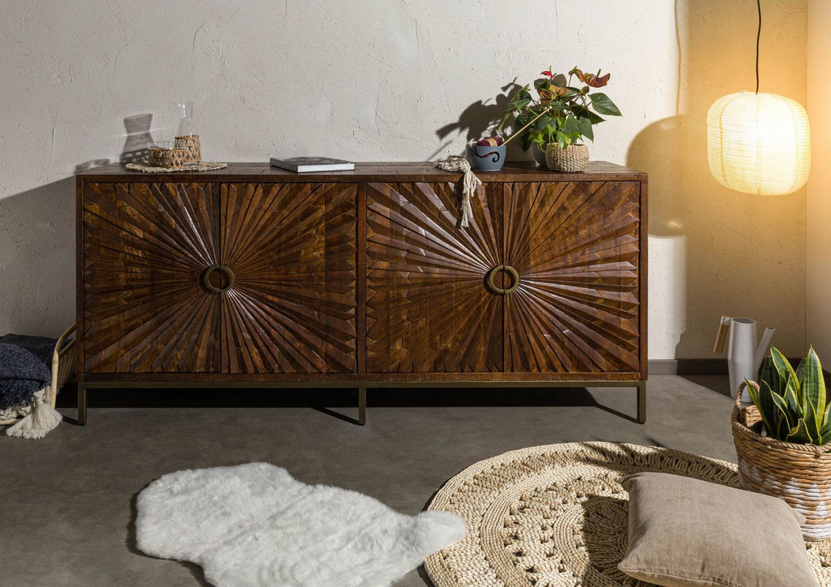 SIDEBOARD Mango 201x48x89 braun lackiert STILMÖBEL #129 - Braun, Holz (201/89/48cm) - Massivmoebel24