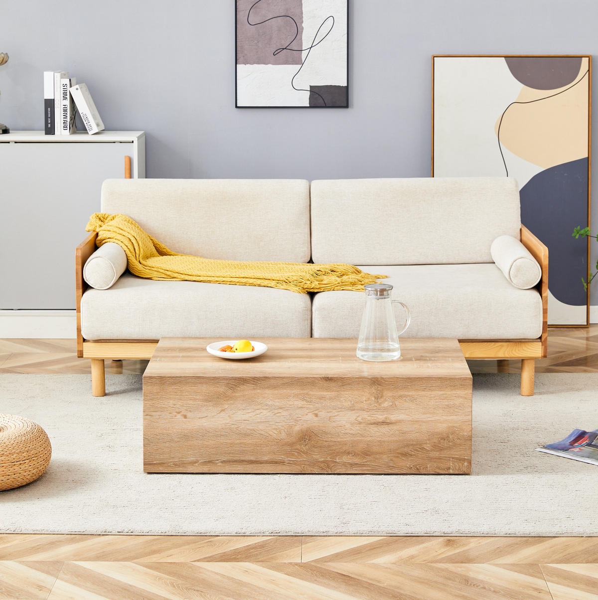 KONFERENČNÍ stolek 90/50/30 cm světlé dřevo z MDF bez montáže s protiskluzovými podložkami - přírodní, kompozitní dřevo (90/50/30cm) - OKWISH