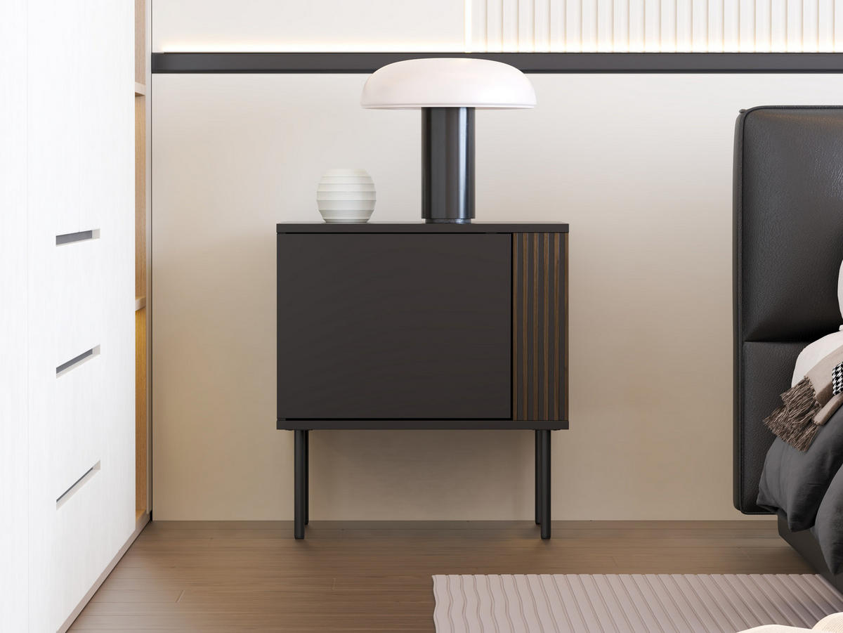 NACHTTISCH 1D 53 Notte 04 - Nussbaumfarben/Schwarz, Holzwerkstoff/Metall (53/57/37cm) - MIRJAN24