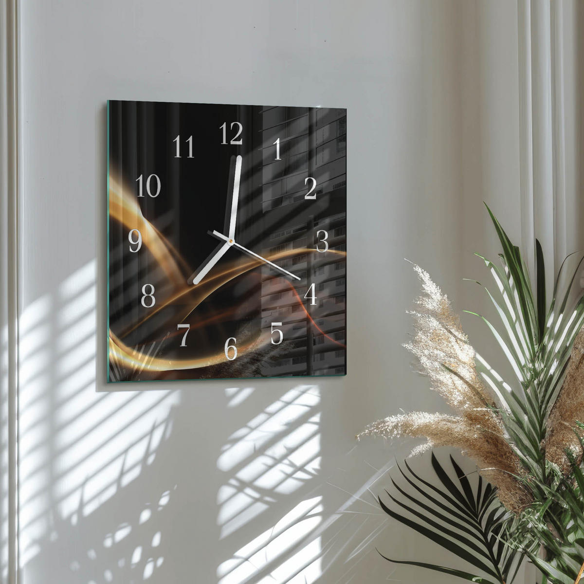 WANDUHR 30x30 cm - Abstrakte Linien - Goldfarben, Glas (30/30/0.4cm) - TULUP