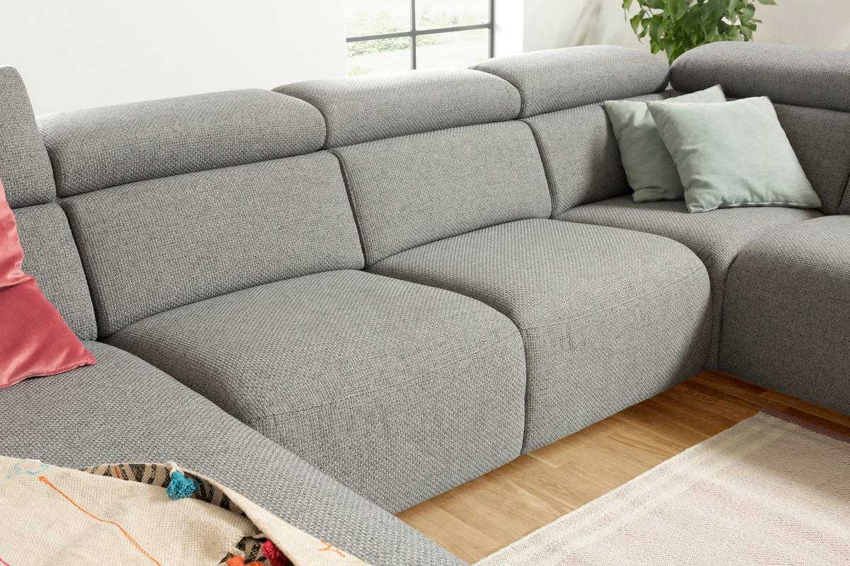 WOHNLANDSCHAFT RISO Grau Webstoff - Schwarz/Grau, Textil (331/81/240cm) - KAWOLA