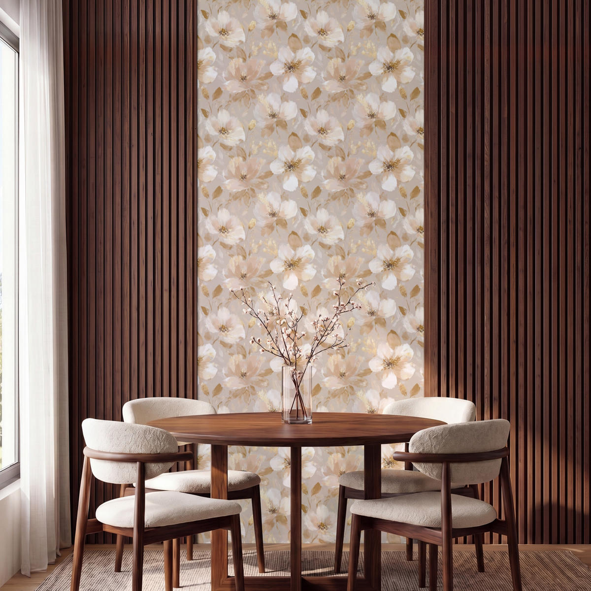 TAPETE - Blumen - künstlerisch - Gold - 100x260 cm - Beige, Papier (100/260cm) - OnlyWow