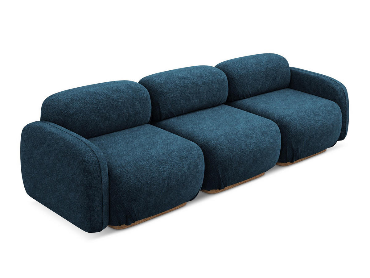 4-SITZER-SOFA Chenille Stoff Blau - Blau/Braun, Holz/Textil (270/73/95cm) - Makamii
