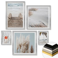 WANDBILDER 5er Set - 50x50 cm & 20x30 cm & 40x60 cm Silberner Rahmen - Strandatmosphäre dank hölzerner Treppen. - Silberfarben, Kunststoff (40/60cm) - ArtPrintCave