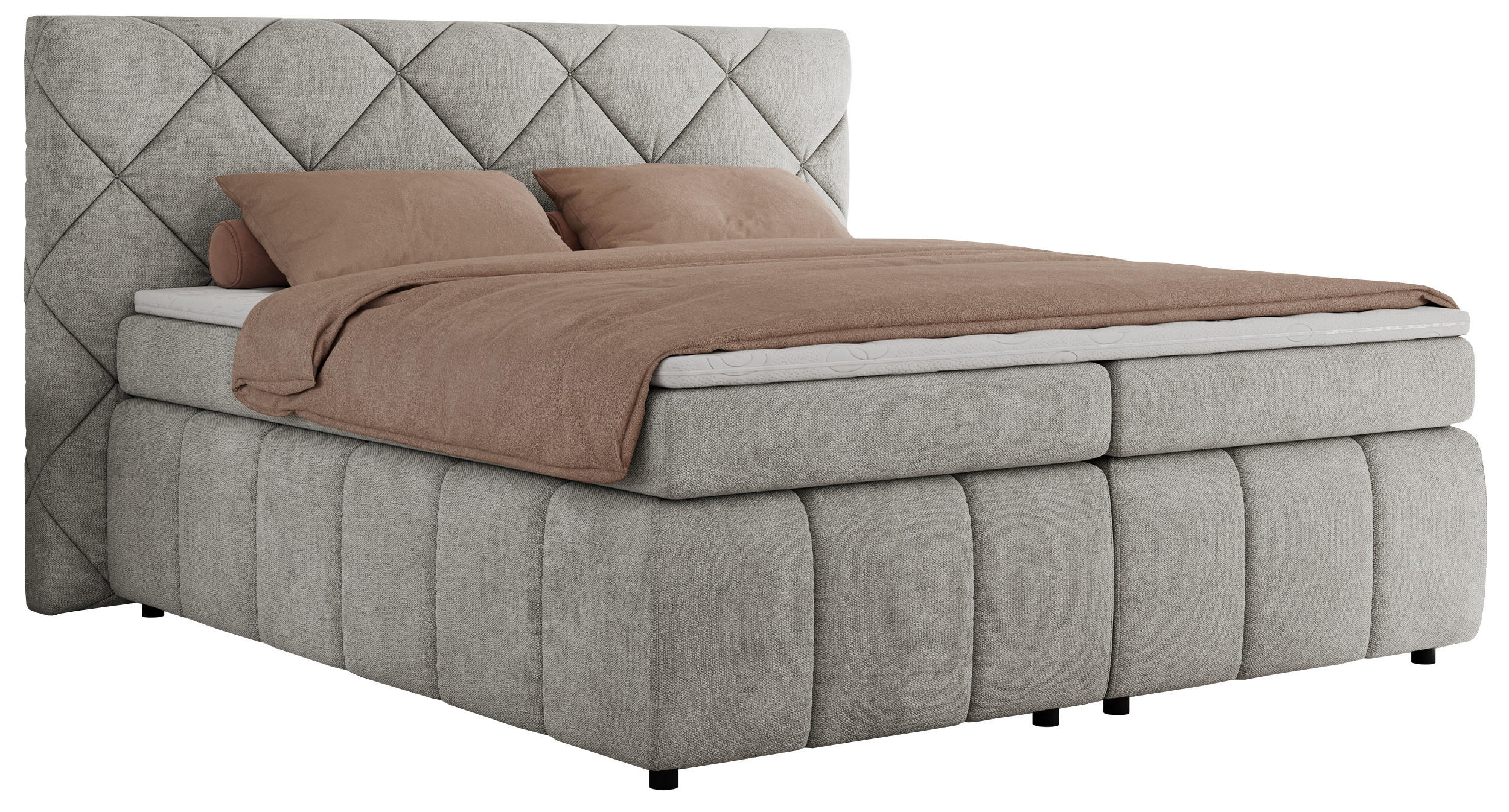 BOXBETT RITA 140/200 - Hellgrau Struktur - H3 - Hellgrau, Holz/Textil (140/200cm)