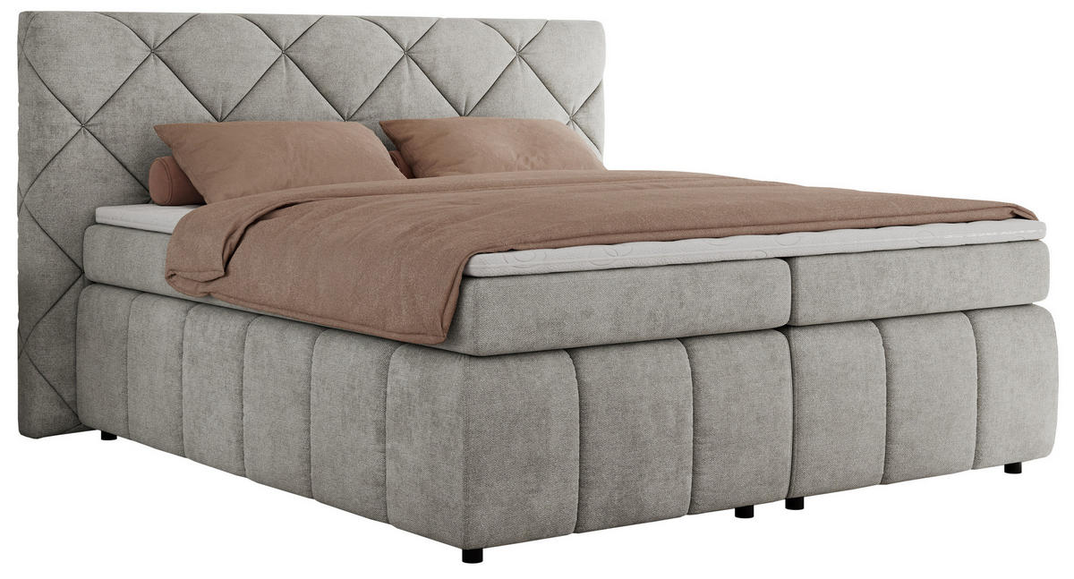 BOXBETT RITA 140/200 - Hellgrau Struktur - H3 - Hellgrau, Holz/Textil (140/200cm)