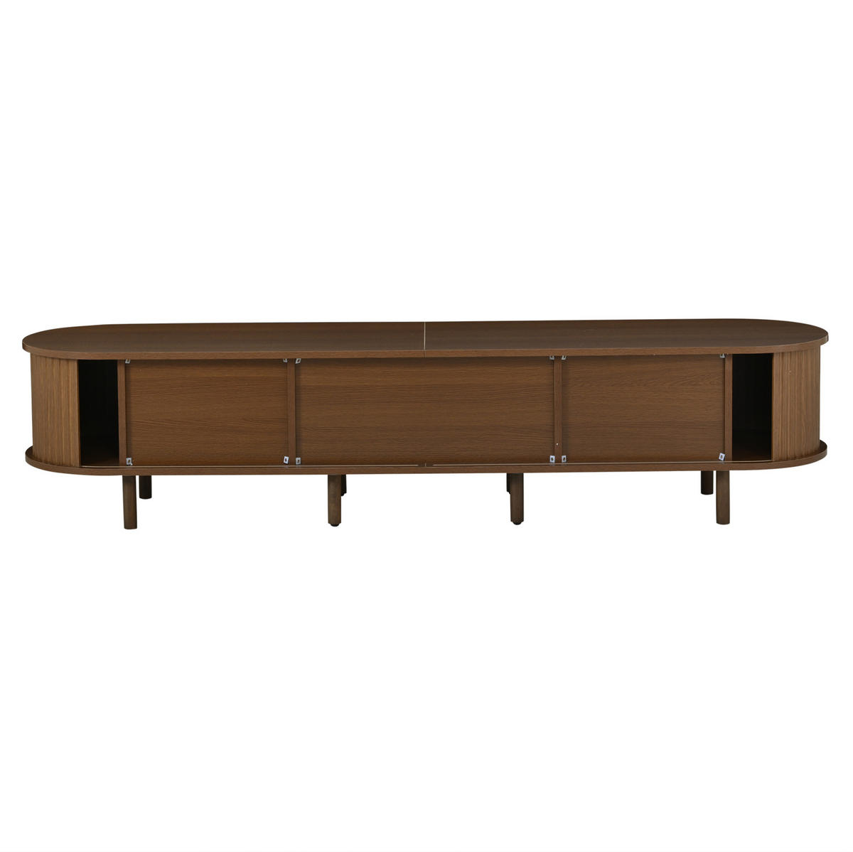 TV skrinka 180/40/40 cm tmavý orech z MDF s ratanovým vzhľadom a roletovými dvierkami - hnedá, kompozitné drevo (180/40/40cm) - OKWISH