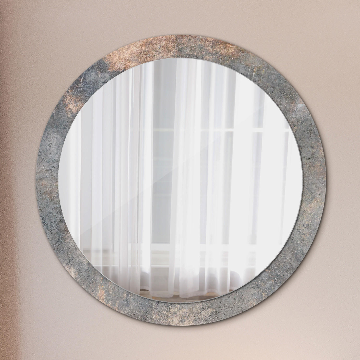 SPIEGEL Ø90 cm Rund mit Aufdruck - Grau, Glas (90/90/0.4cm) - TULUP