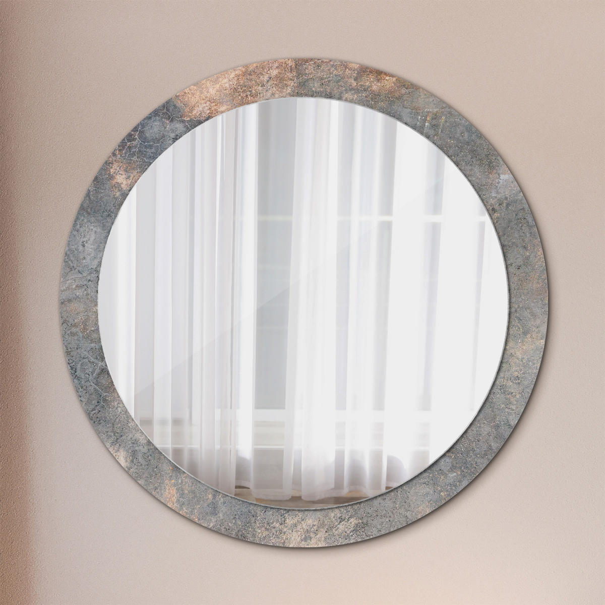 SPIEGEL Ø90 cm Rund mit Aufdruck - Grau, Glas (90/90/0.4cm) - TULUP