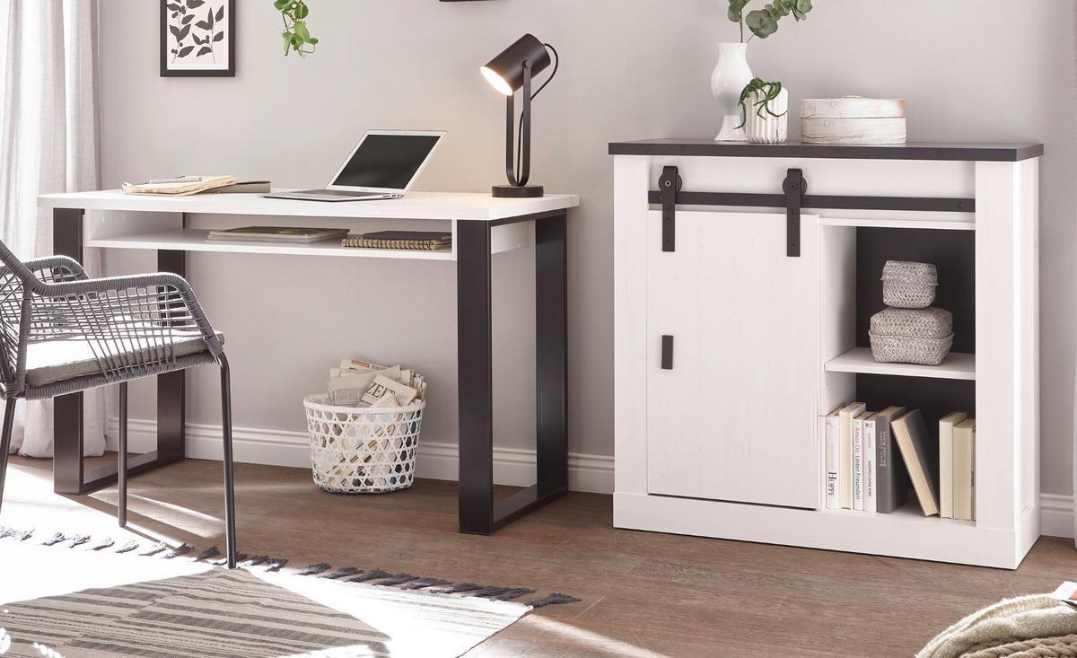 AKTENSCHRANK weiß Pinie, anthrazit Landhaus, Büro Kommode 93 x 91 cm - Anthrazit/Weiß, Holzwerkstoff/Metall (165/76/60cm) - Furn.Design