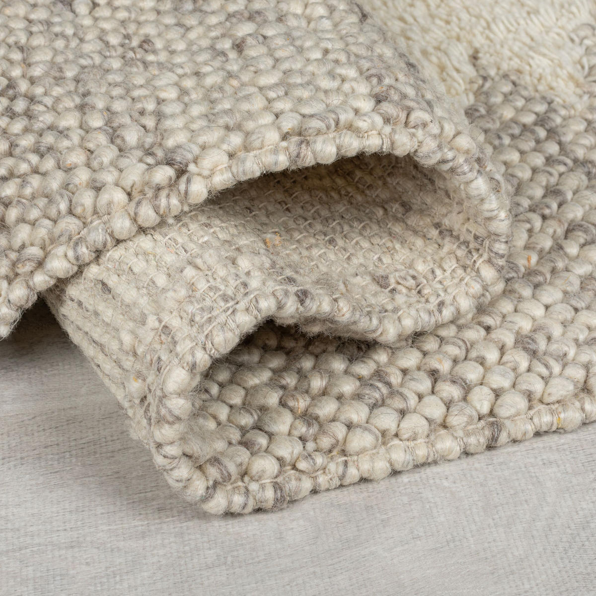 WOLLTEPPICH Handgewebt mit Noppeneffekt und geometrischem Bordürendesign pflegeleicht und strapazierfähig Beige Läufer 60x230 - Beige, Textil (60/230cm) - KADIMA DESIGN