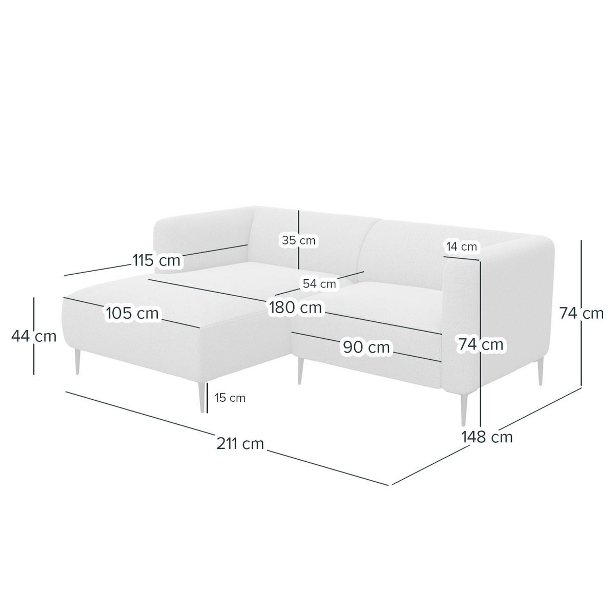 1,5-SITZER ECKSOFA mit Longchair - Rostfarben/Schwarz, Textil/Metall (211/148cm) - home24