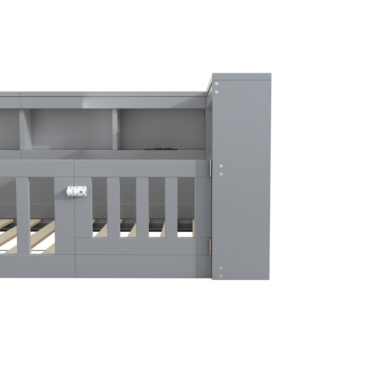 TAGEBETT 90x200cm Grau Spanplatte Bettseite Staufach Steckdose USB - Grau, Holz (90/200cm) - FLIEKS