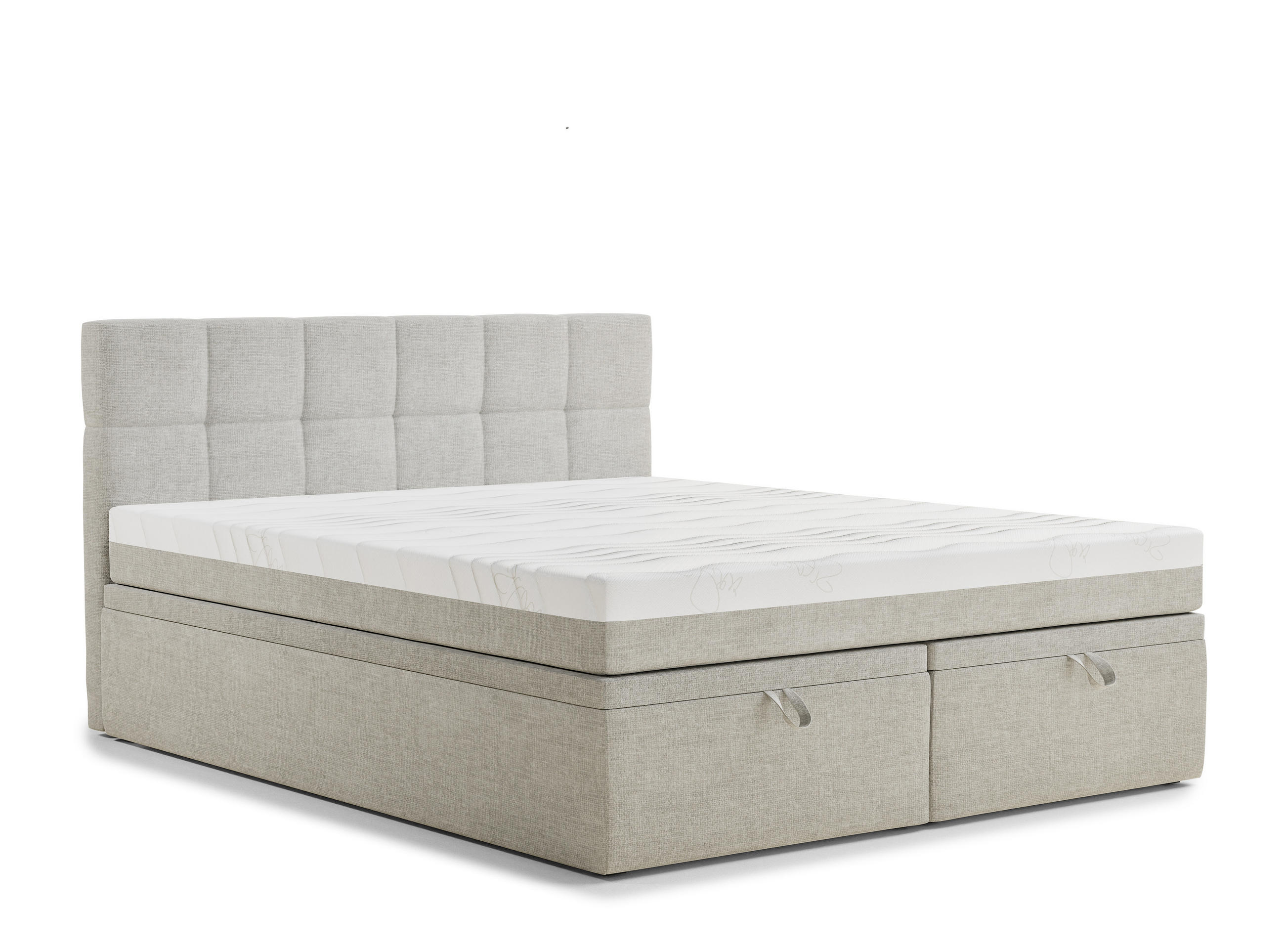 BOXBETT 160/200 cm Gotu S, in Hellgrau, Matratze, gepolstertes Kopfteil, Bettkasten, H3 = fest - Hellgrau/Schwarz, Holz/Holzwerkstoff (160/200cm) - Maison de Reve