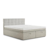 BOXBETT 160/200 cm Gotu S, in Hellgrau, Matratze, gepolstertes Kopfteil, Bettkasten, H3 = fest - Hellgrau/Schwarz, Holz/Holzwerkstoff (160/200cm) - Maison de Reve