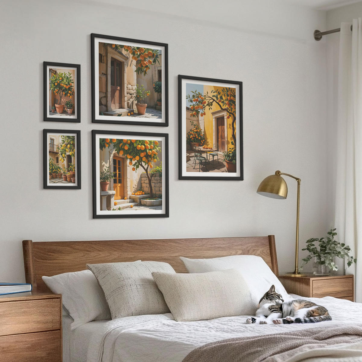 BILDER SET 5er Set - 50x50 cm & 20x30 cm & 40x60 cm Schwarzer Rahmen - Waldnebelporträt einer Frau - Schwarz, Kunststoff (40/60cm) - TULUP