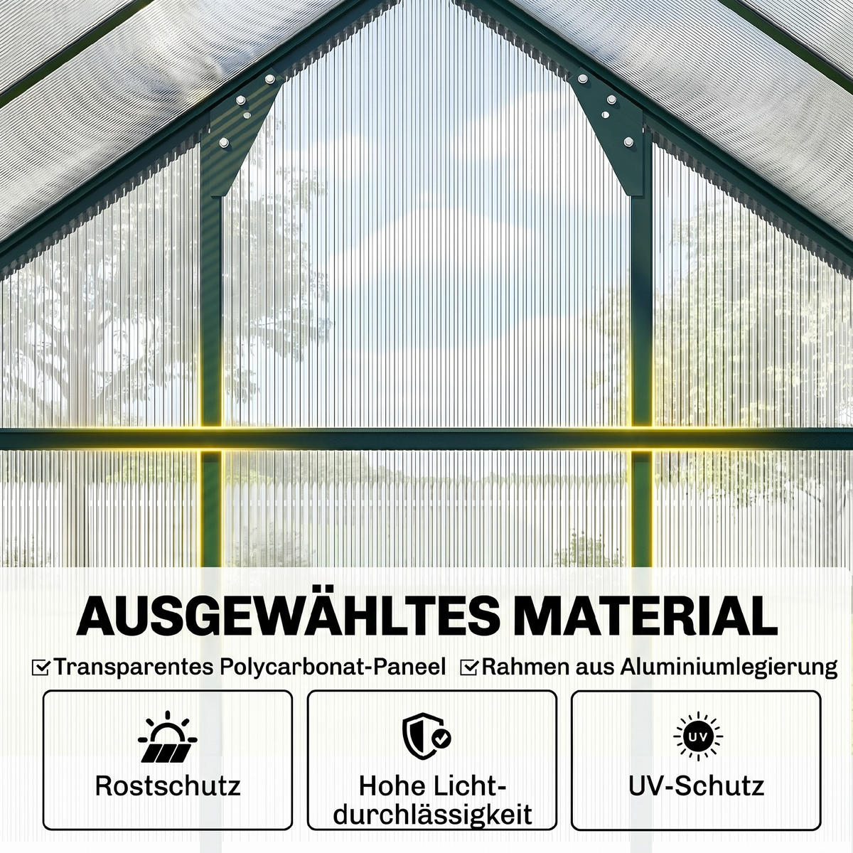 FOLIENGEWÄCHSHAUS, Grün+Transparent, Aluminiumlegierung, Polycarbonat - Grün, Metall (252/201/190cm) - Outsunny