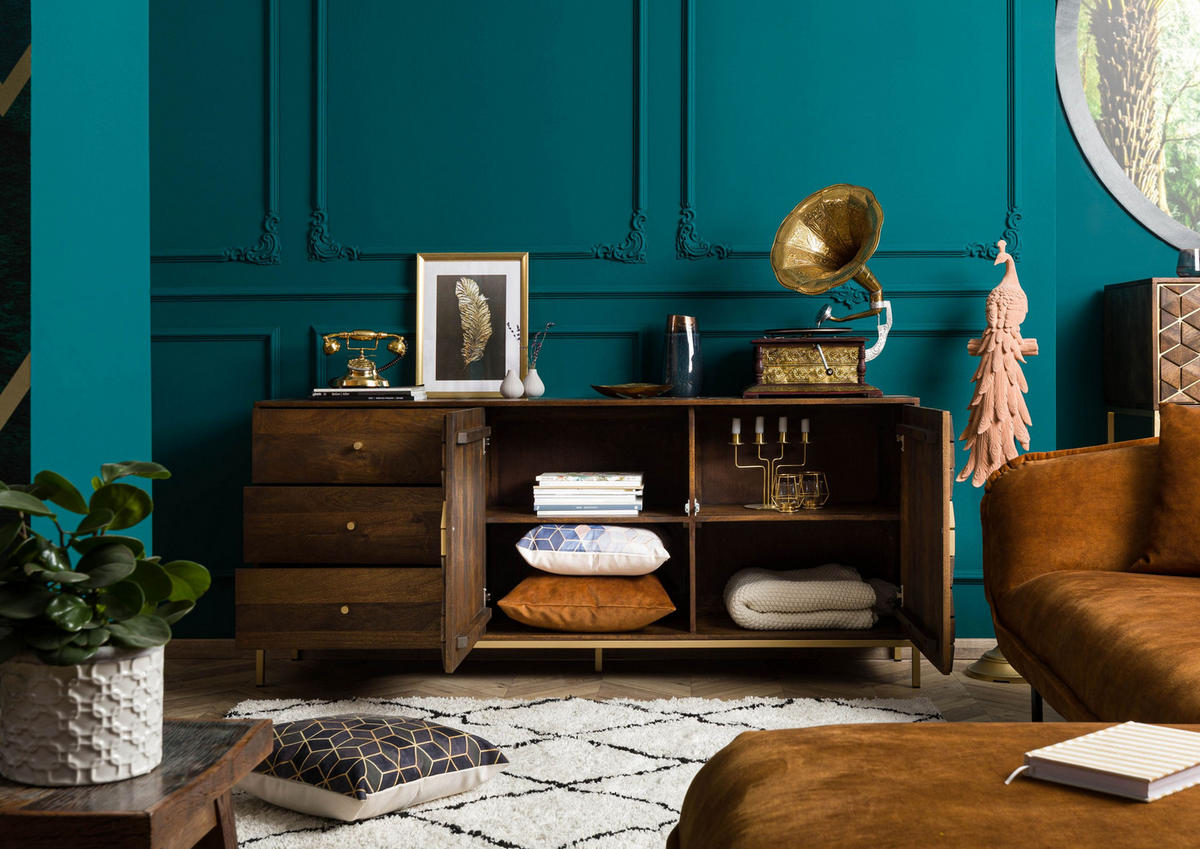 SIDEBOARD Mango 180x40x77 braun geölt DIAMOND #210 - Braun, Holz (180/77/40cm) - Massivmoebel24