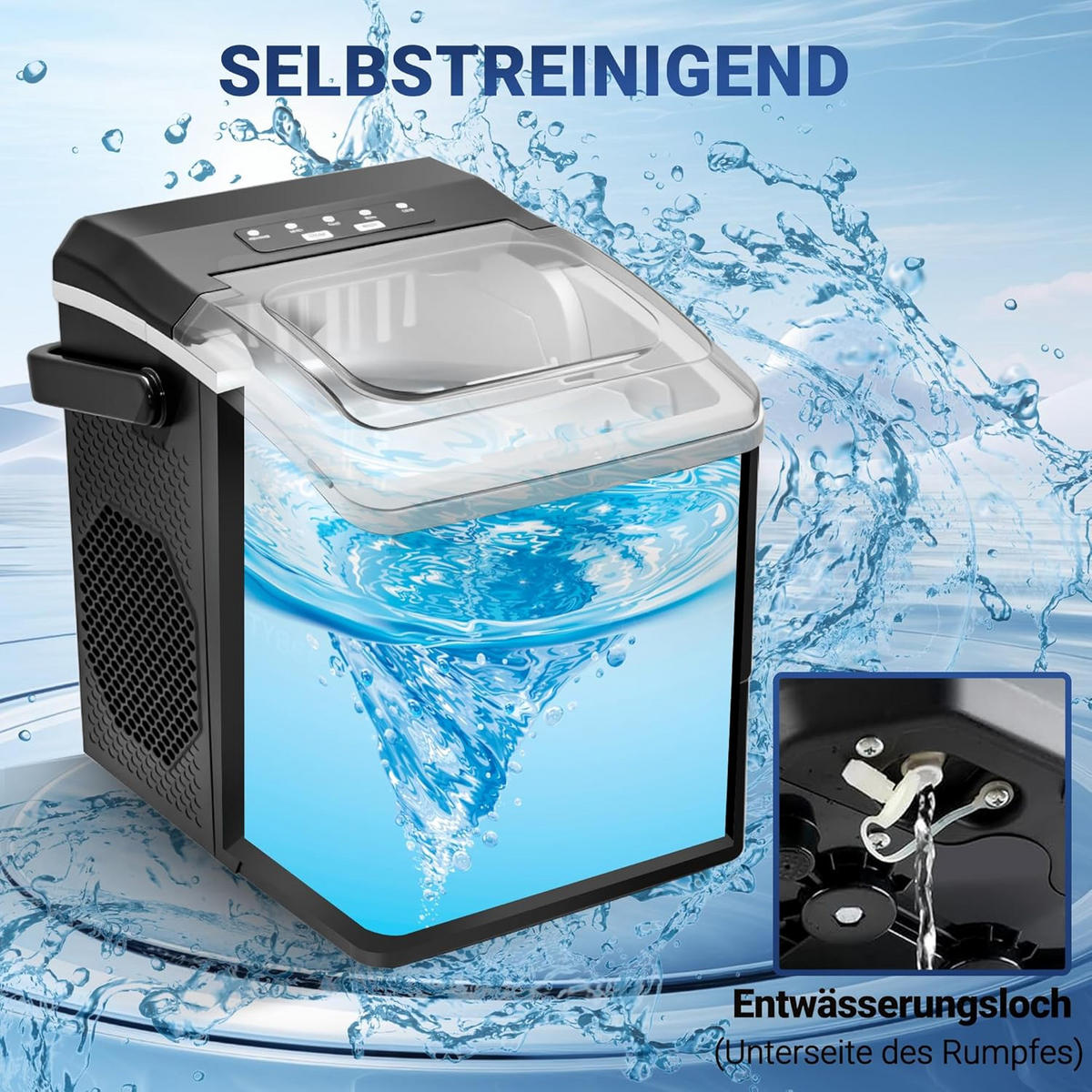 EISWÜRFELMASCHINE Kühleis 1.3 L - Schwarz, Kunststoff (29.6/28.9/23.8cm) - Nettlife