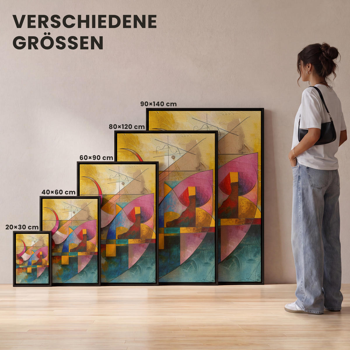 LEINWAND Bilder mit Rahmen - Kunst - Abstrakt - Modern - 100x150 - Gelb, Textil (100/150cm) - MuchoWow