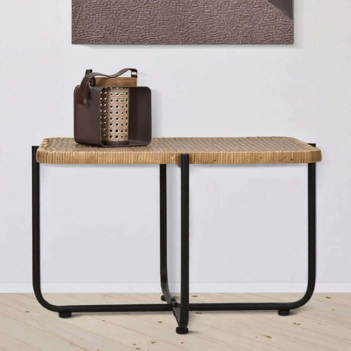 COUCHTISCH Cebu, mehrfarbig, Eisen und Rattan, 75 x 55 x 46,5 cm - Multicolor, Naturmaterialien/Metall (55/75/46.5cm) - Mauro Ferretti