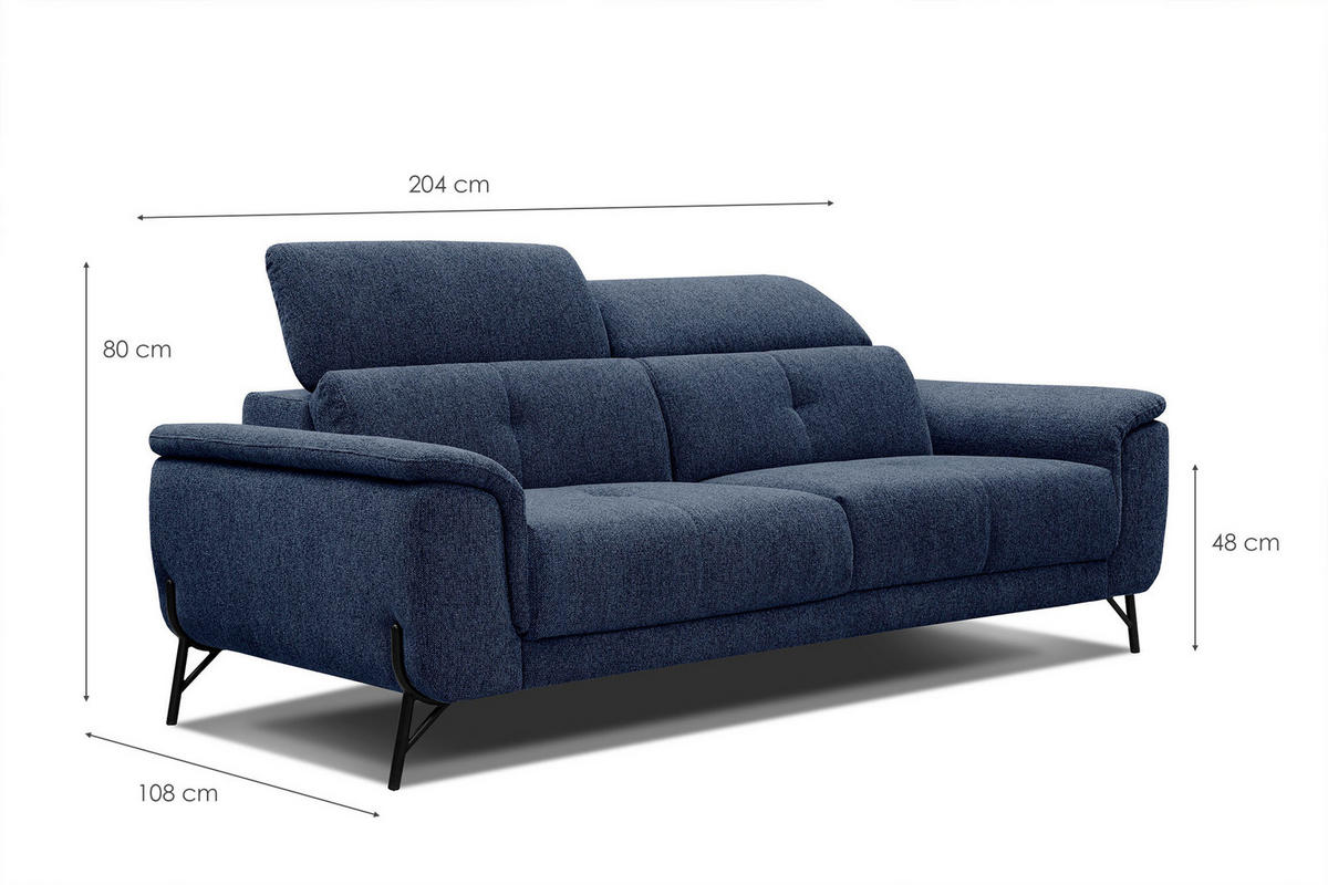 SOFA AVENA 3-Sitzer, dunkelblau - Dunkelblau, Holzwerkstoff/Textil (204/80/108cm) - Courtois Laville