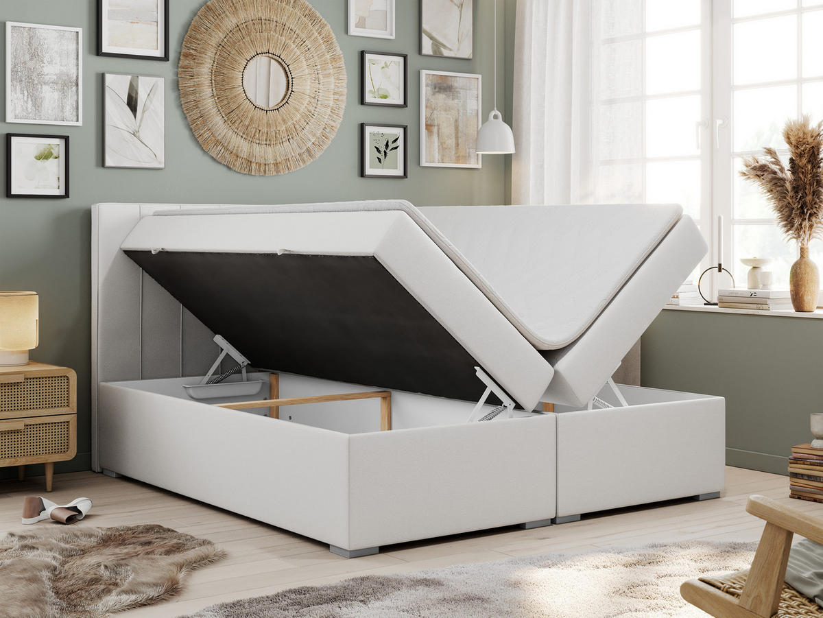 BOXBETT ALLY 200/200 Weiß Kunstleder - H4 - Weiß, Holz/Textil (200/200cm) - MKS
