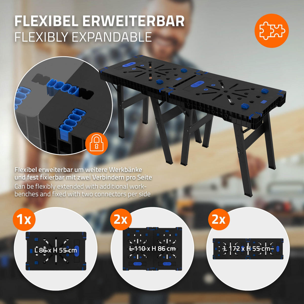 WERKBANK Klappbar - Schwarz, Kunststoff (85.5/79/54.5cm) - ECD-Germany