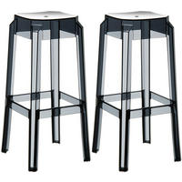 BARHOCKER 2er Set Kunststoff schwarz - Eukalyptusholzfarben/Schwarz, Kunststoff (36/75/36cm) - CLP