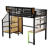 HOCHBETT 90/200 cm DE-01537, in Schwarz, mit Schreibtisch, LED-Beleuchtung und Steckdose - Schwarz, Metall (90/200cm) - ComfortXL