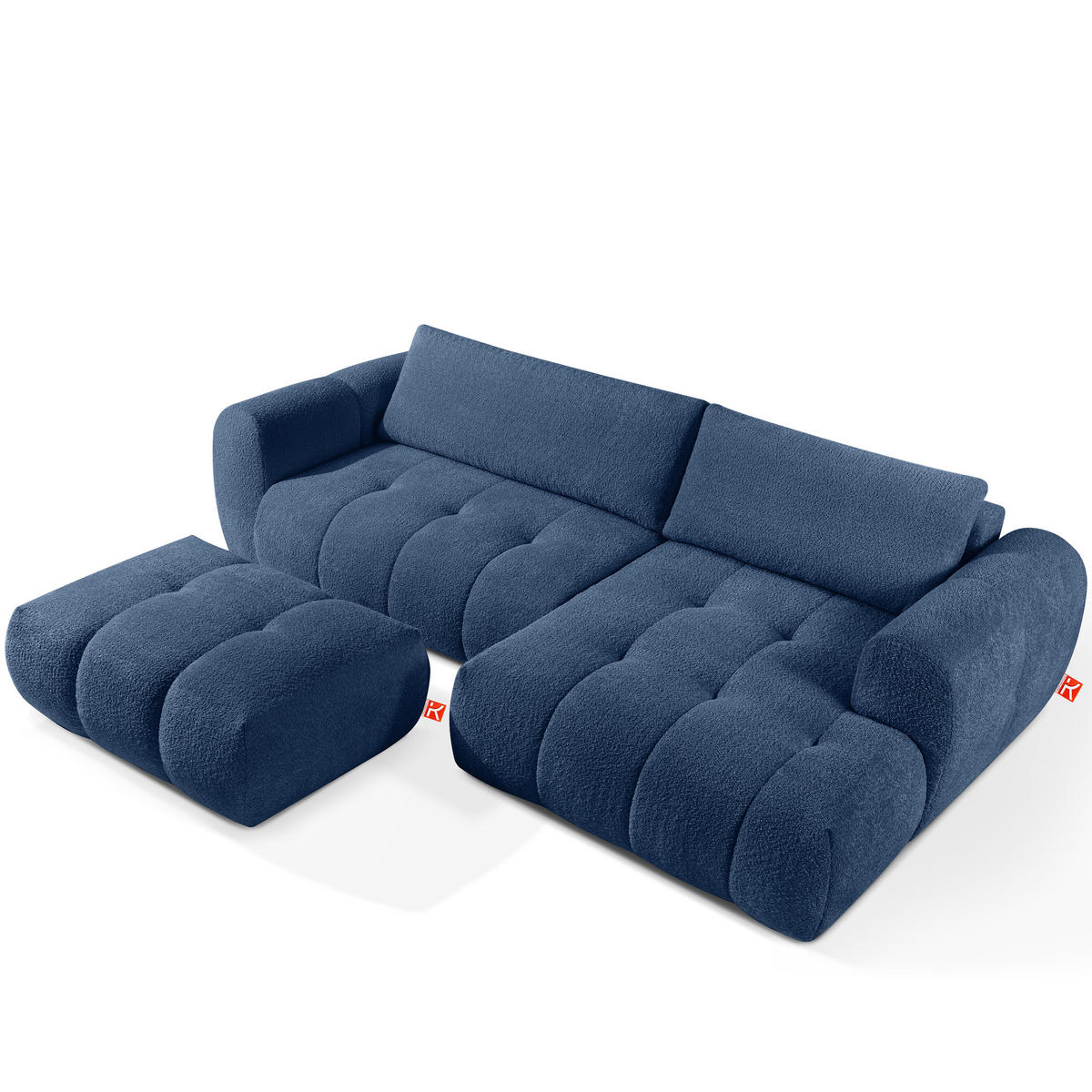 ECKSOFA MIT HOCKER LIRA, Dunkelblau, Bouclé - Dunkelblau, Holz/Holzwerkstoff (96/50cm) - KONSIMO®