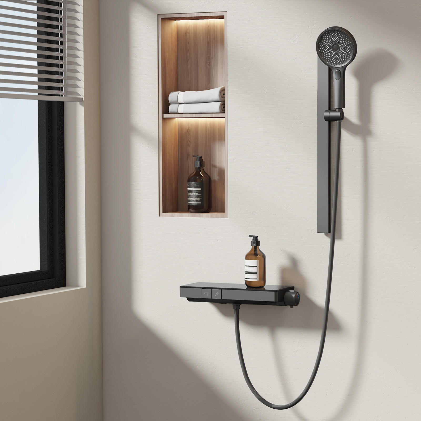 ÜBERKOPFBRAUSESET mit Thermostat, Anthrazit - Anthrazit, Metall (10.5/66.5/39.5cm) - EMKE