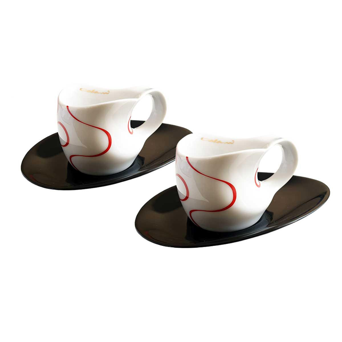 Luigi Colani Porzellan Espressotassen Gold, Mehrfarbig, Rot