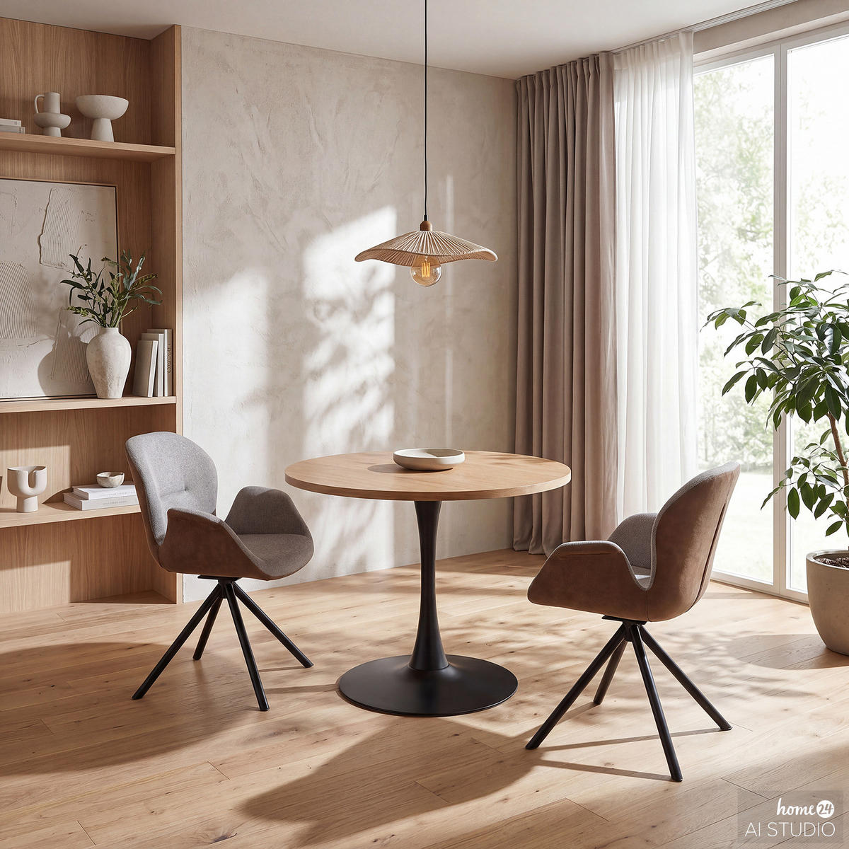 DREHBARER ARMLEHNENSTUHL - Taupe & Braun / Schwarz - Braun, Textil/Metall (65/86/61cm) - home24