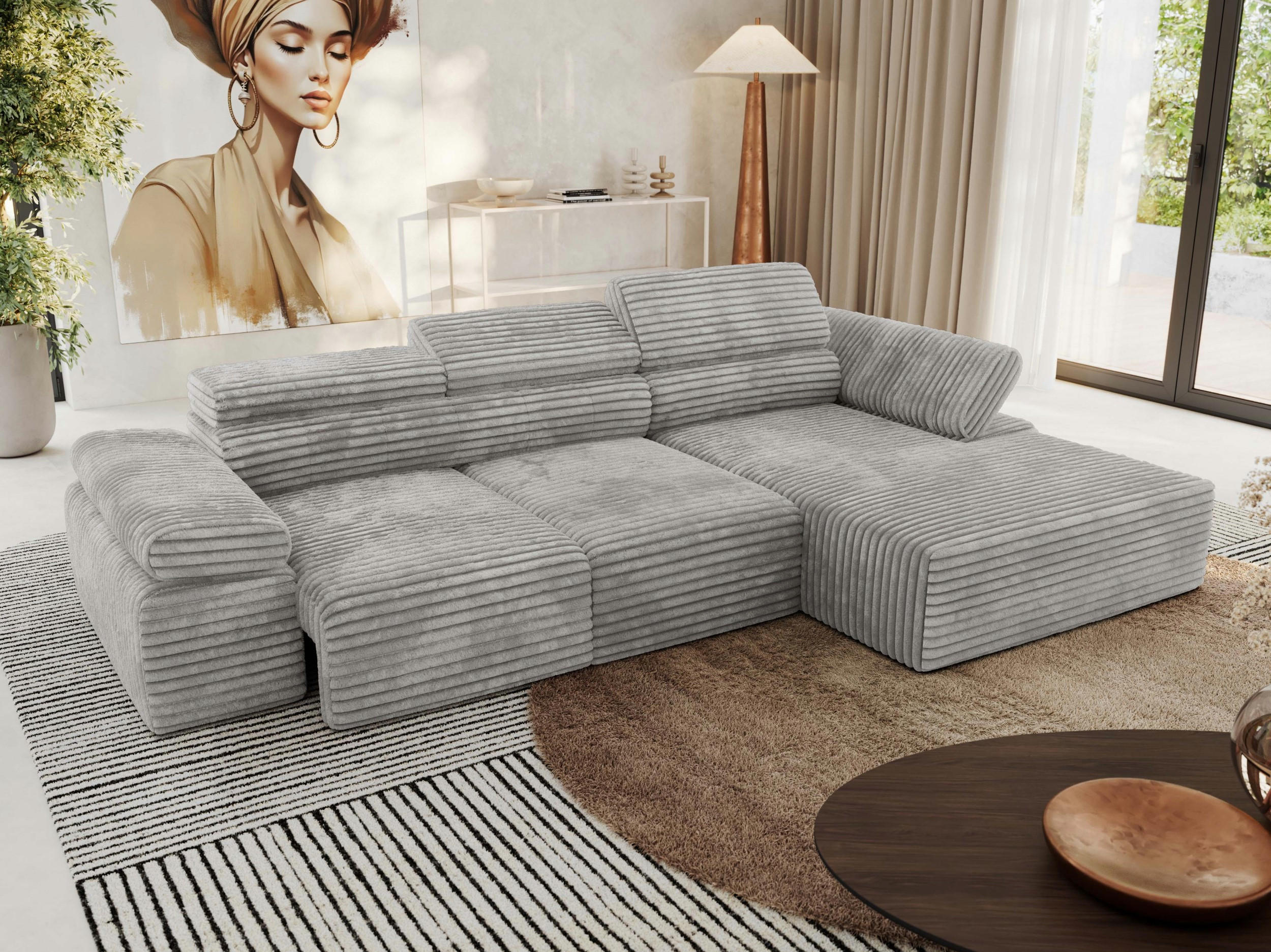 ECKSOFA RILASSO L Hellgrau Cord - rechts - Hellgrau/Schwarz, Kunststoff/Textil (174/296cm) - MKS