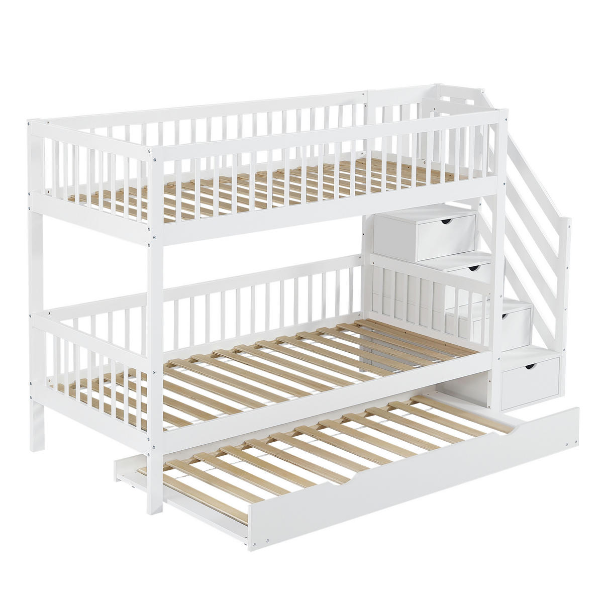 ETAGENBETT mit Rollbett Weiß - Weiß, Holz (90/200cm) - ComfortXL