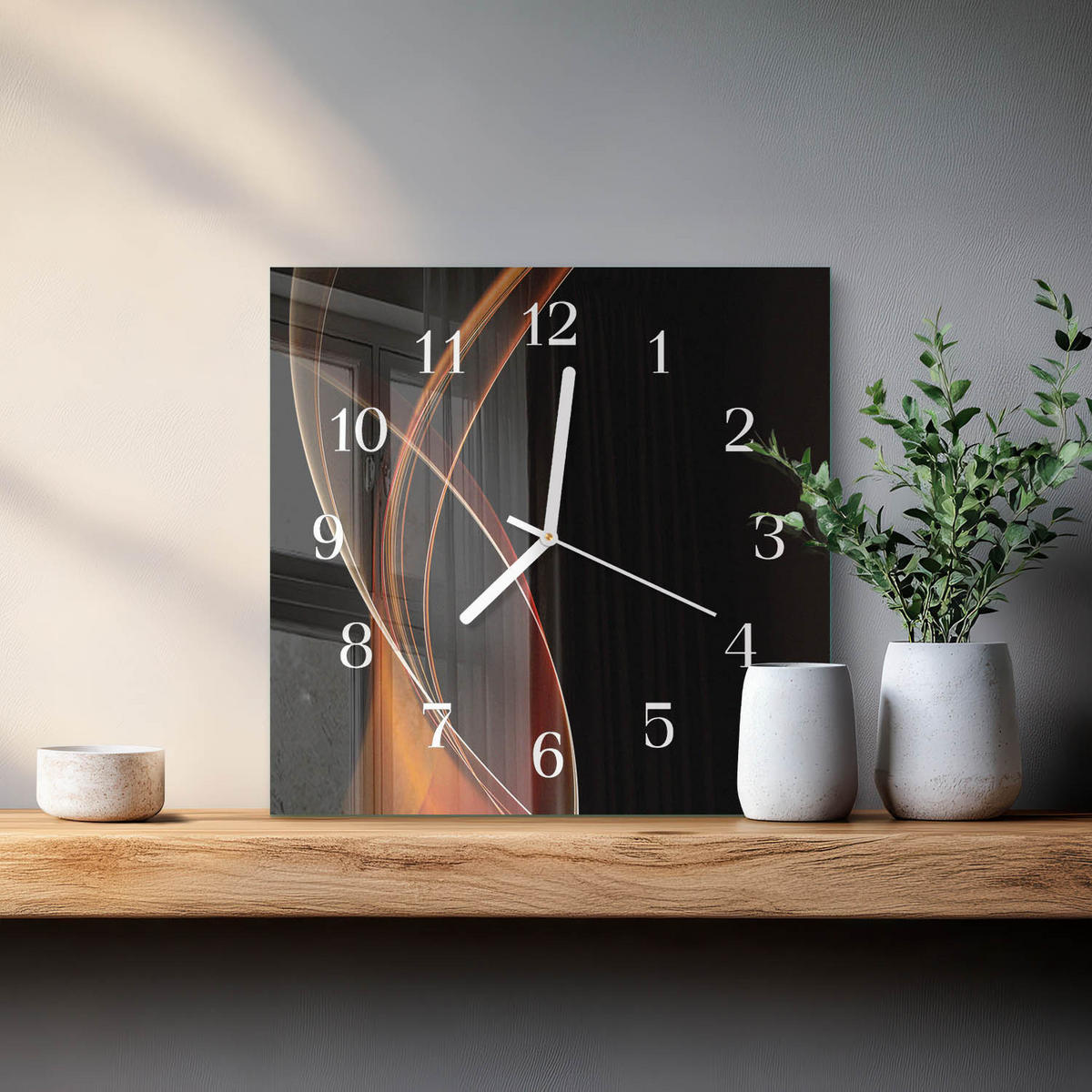 WANDUHR 30x30 cm - Abstrakte Linien - Orange, Glas (30/30/0.4cm) - TULUP