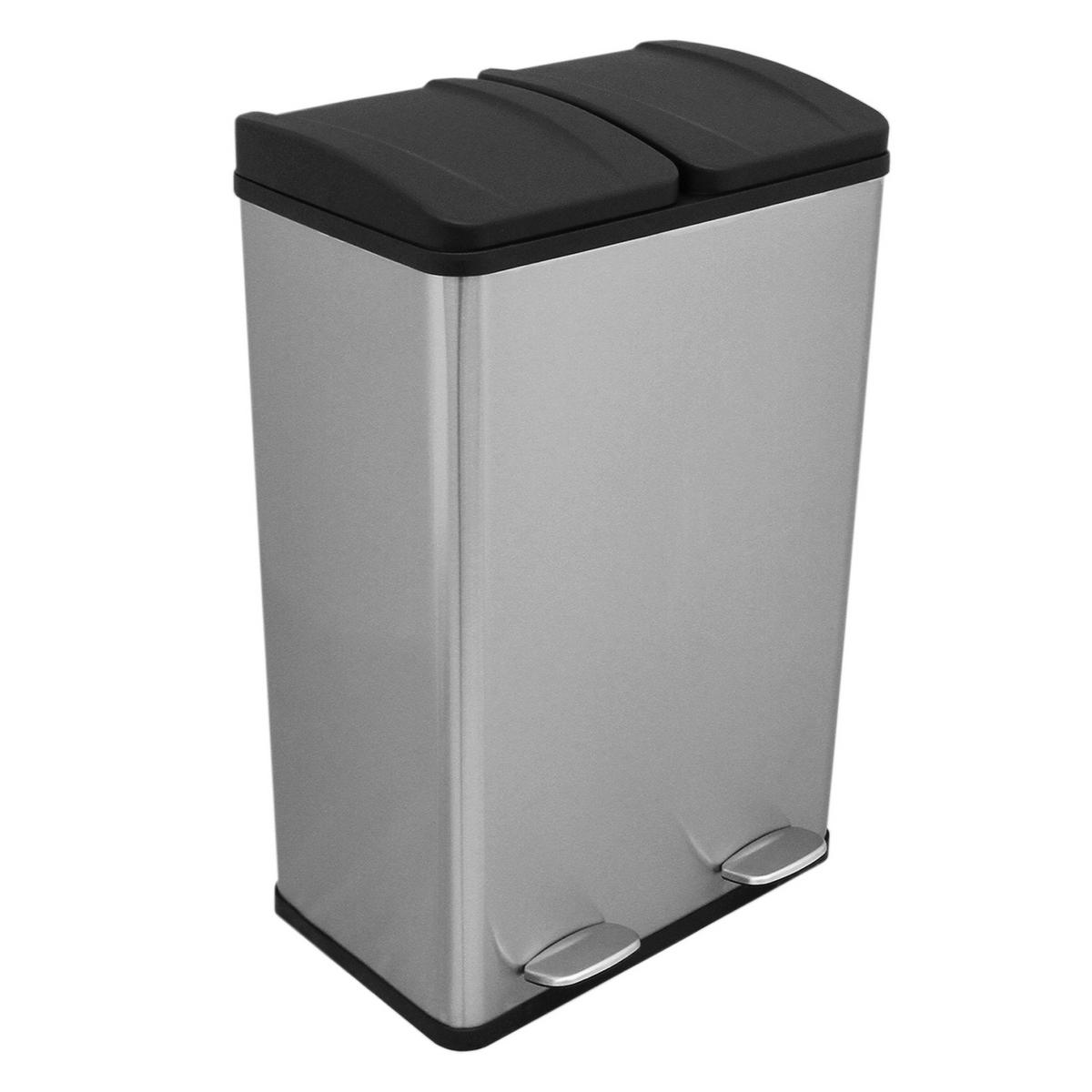 TRETMÜLLEIMER 60l Doppel Abfalleimer - Edelstahl - Alufarben, Metall (47/1/36cm) - Monstershop