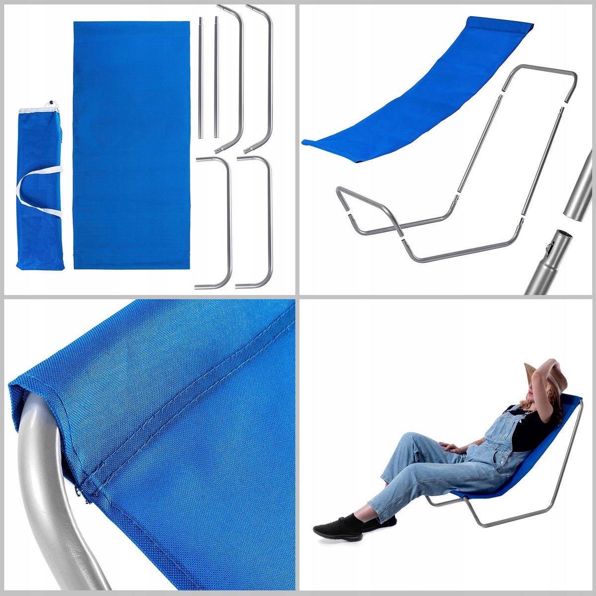 STRANDLIEGE mit Bezug, Blau - Blau, Metall (51/96cm) - KADAX