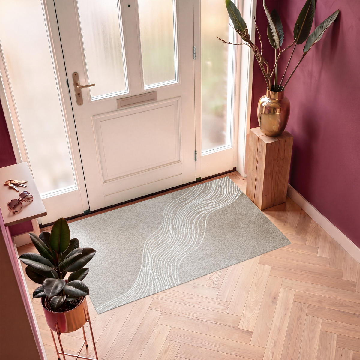 FUSSMATTE Wellenlinien - Fließend - Sandfarben Fußabtreter 150x90 cm - Beige, Kunststoff (150/90cm) - MuchoWow
