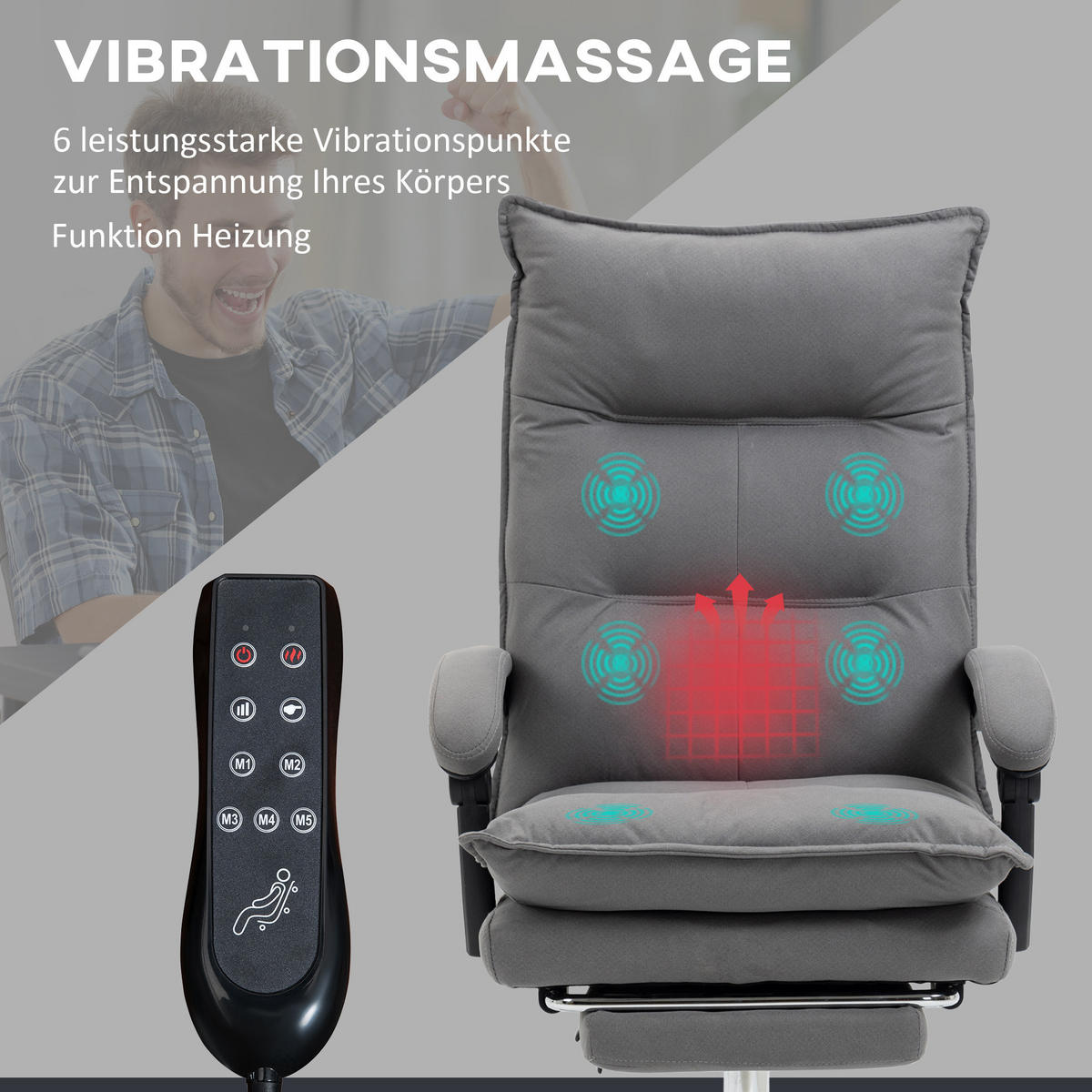 DREHSTUHL 66/114-121,5/74 cm Grau aus Polyester mit Massagefunktion - Grau, Kunststoff (74/121.5/66cm) - OKMYHOME