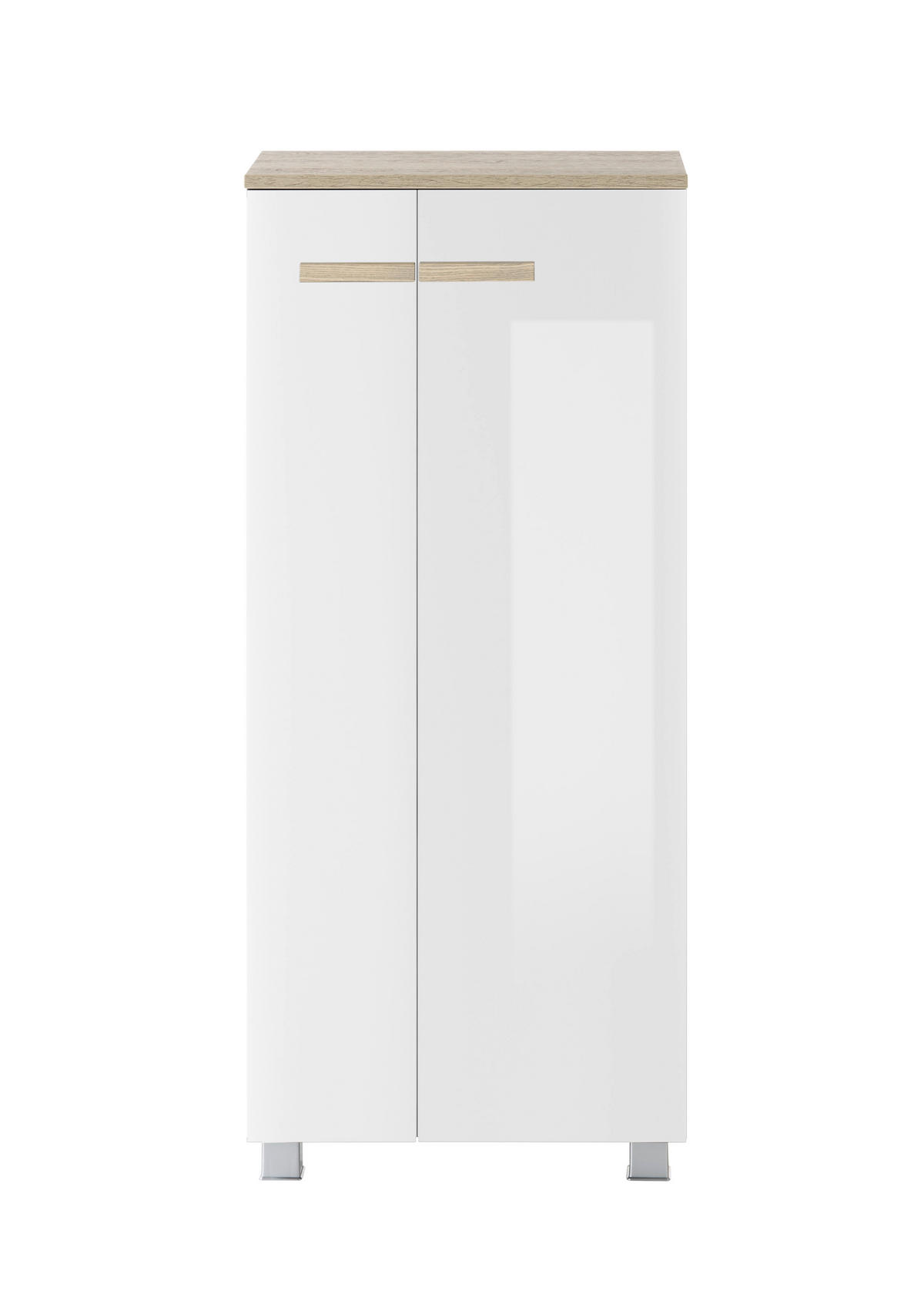 HOCHSCHRANK S12 Weiß Hochglanz & Eiche 51/115/30 cm - Weiß Hochglanz, Holzwerkstoff (51/115/30cm) - Livojo