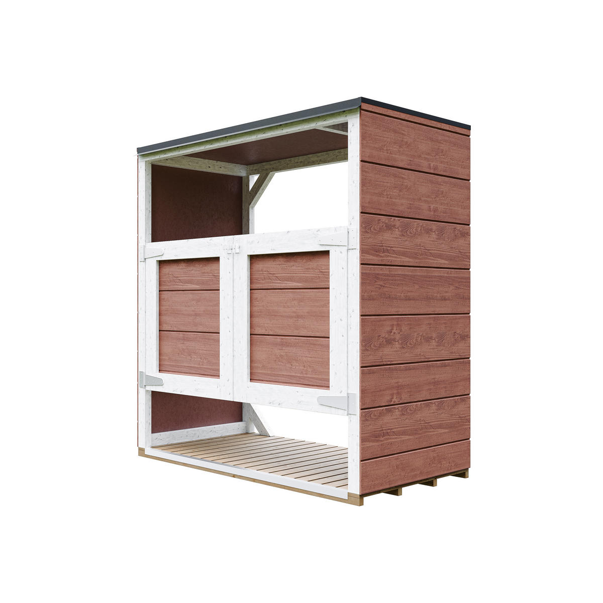 MÜLLTONNENBOX 2er 240L, M980A-REDWOOD RED, aus wetterfestem LP Smartside Holz - Rot, Holz (153/159/75cm) - Timbela