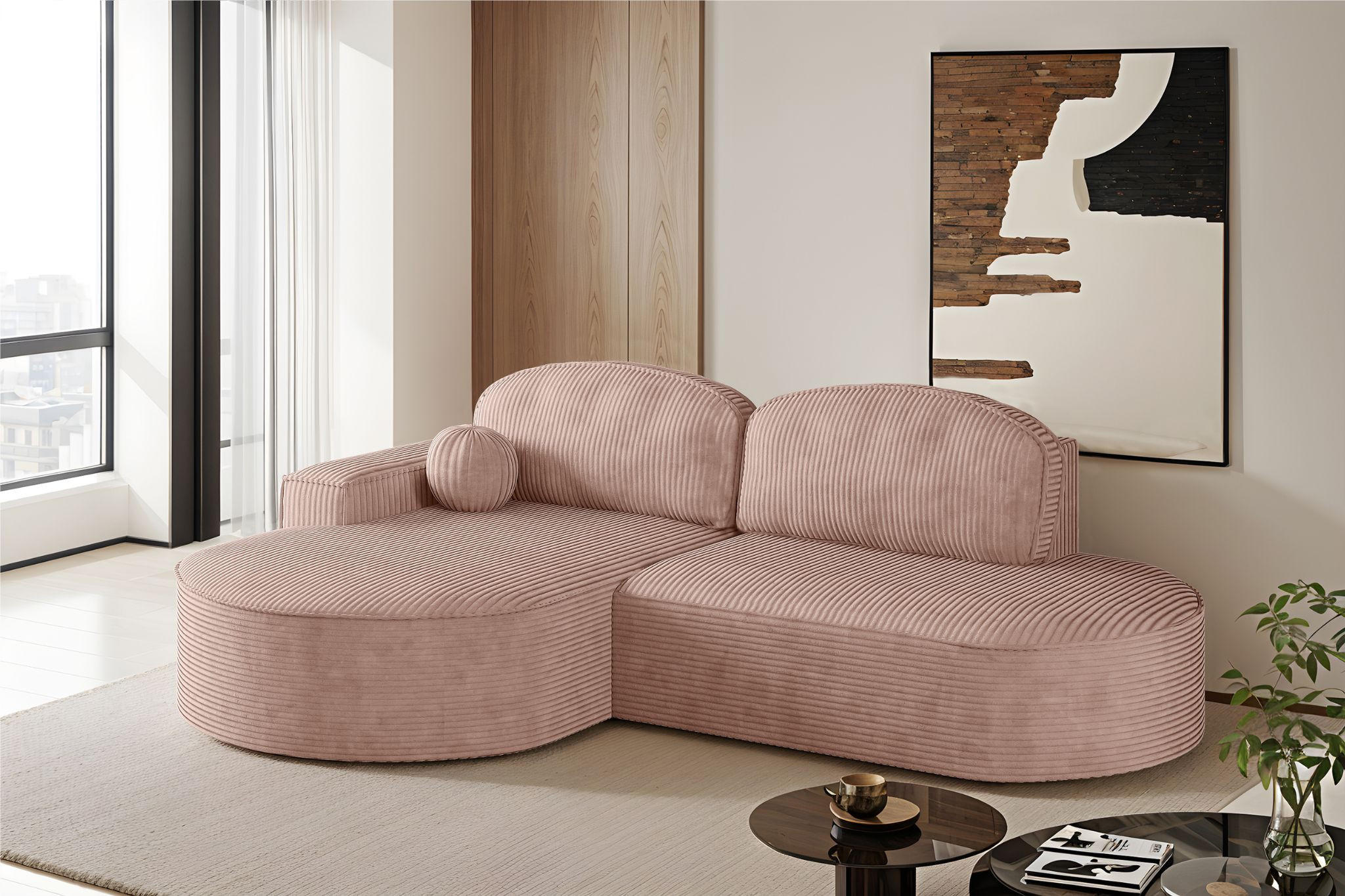 ECKSOFA mit Schlaffunktion und Bettkasten Modena Runden stoff Poso Rosa Links - Rosa, Holz/Textil (179/278cm) - Kaiser Möbel
