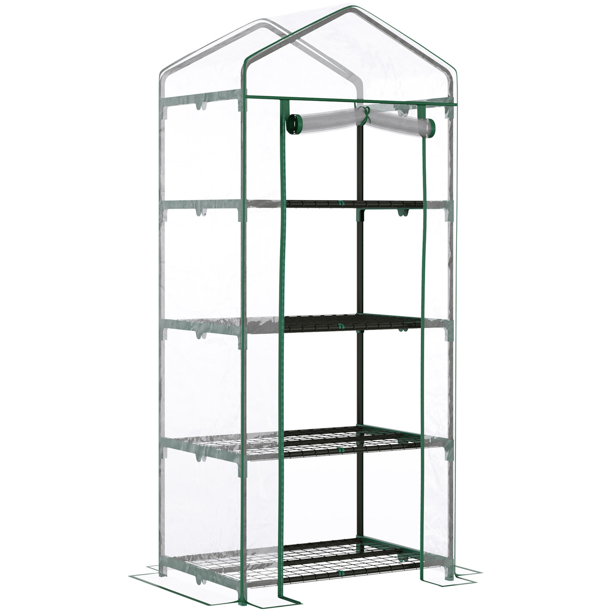 GEWÄCHSHAUS 70/50/160 cm transparent mit 4 Regalböden und Rolltür - Transparent, Metall (50/160/70cm) - Flora Grace