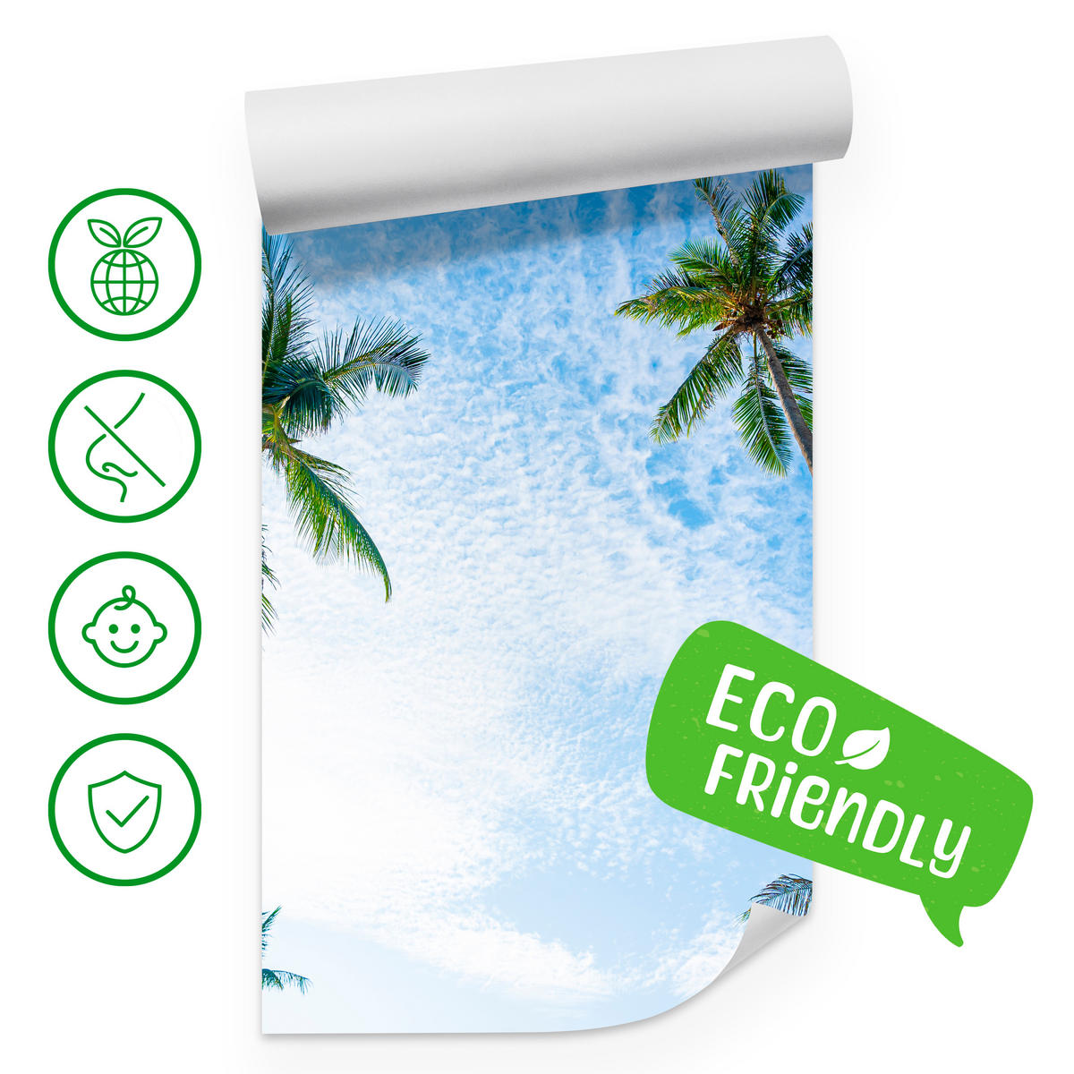 FOTOTAPETE für Badezimmer Palmen Kokos Himmel Untenblick 200x140 - Blau/Weiß, Papier (200/140cm) - Muralo
