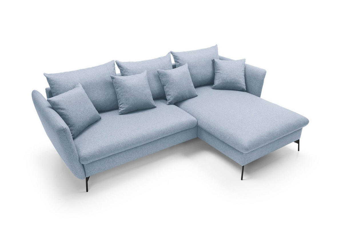 ECKSOFA FERRO Blau Geflochtener Stoff mit Schlaffunktion - Blau, Holz (258/167cm) - MASSENO