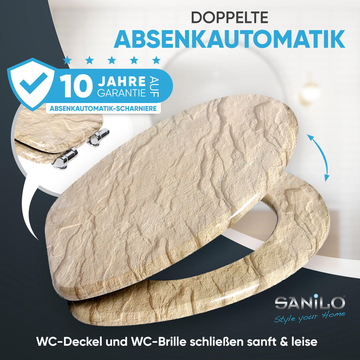 WC-SITZ mit Absenkautomatik Sand Stone - Braun, Holzwerkstoff (38/6/47cm) - Sanilo