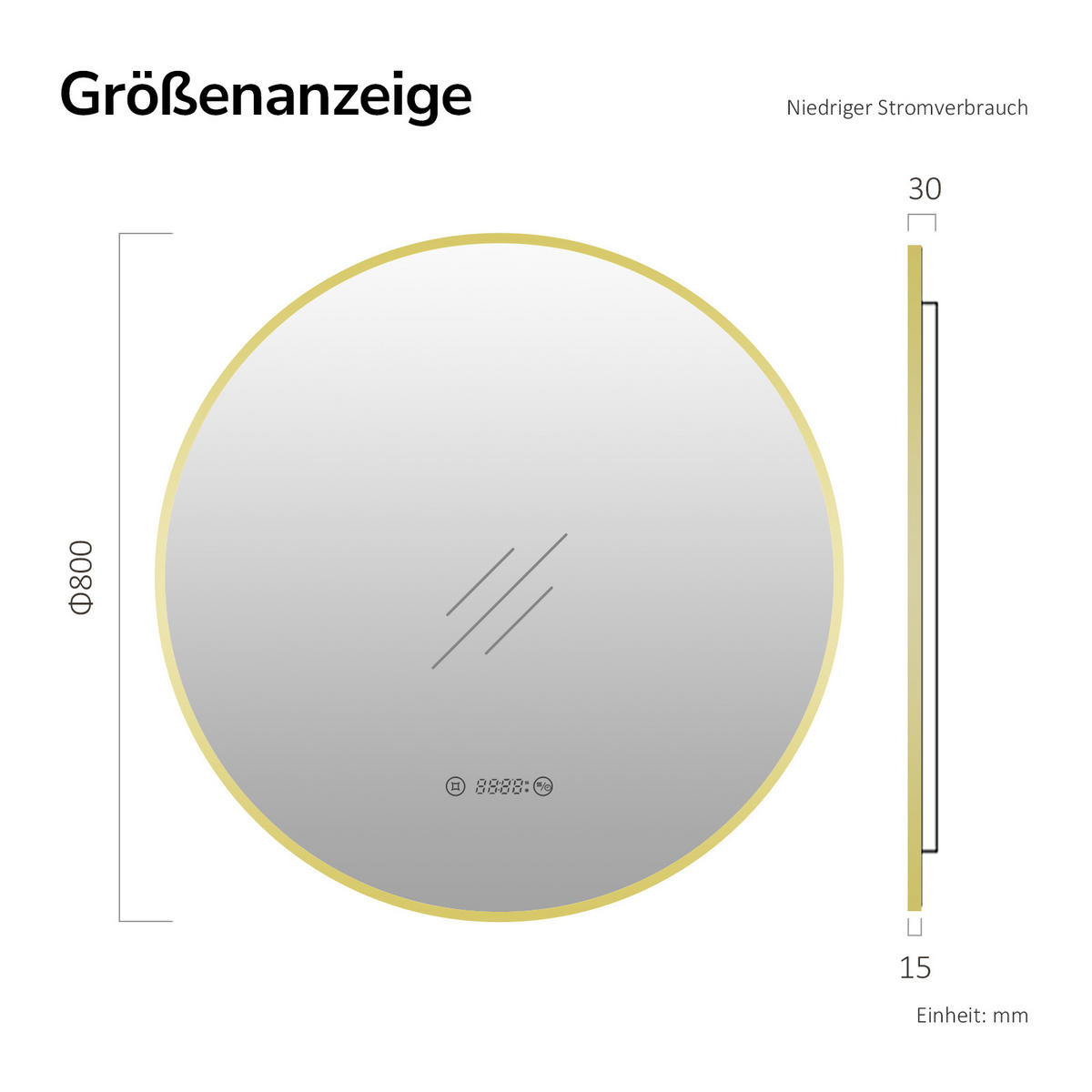 BADSPIEGEL Rund mit Beleuchtung Schwarz ф70 cm - Schwarz, Glas (70/3.1/70cm) - EMKE