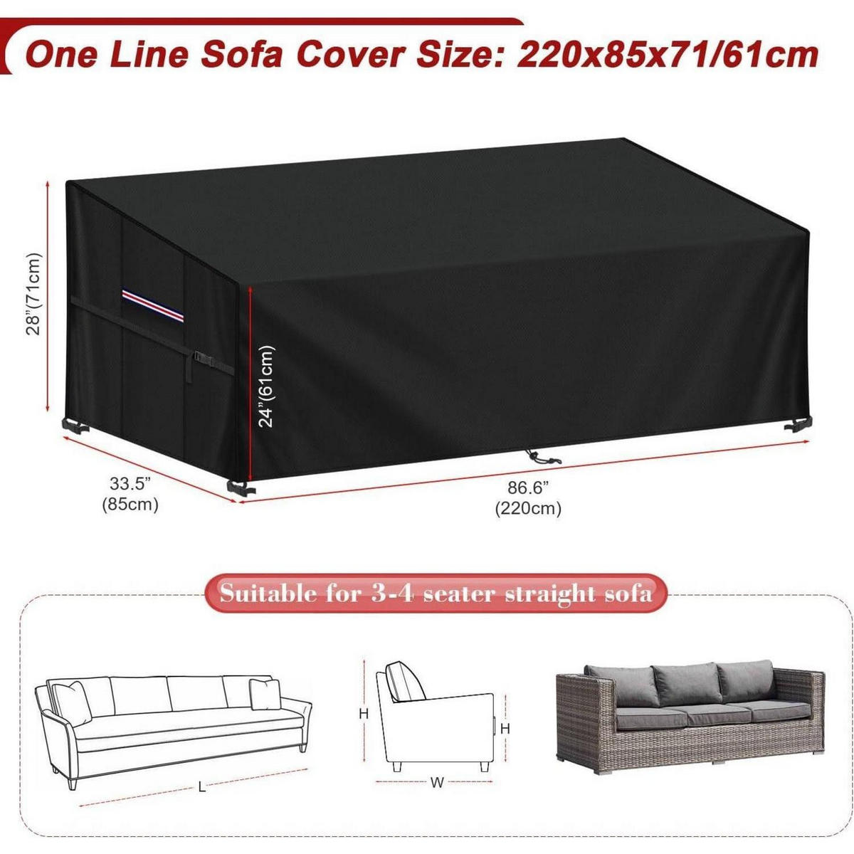 GARTENSOFA Schutzhülle 220 x 85 x 71/61 cm Wasserdicht Winddicht - Schwarz, Kunststoff (85/61/220cm)